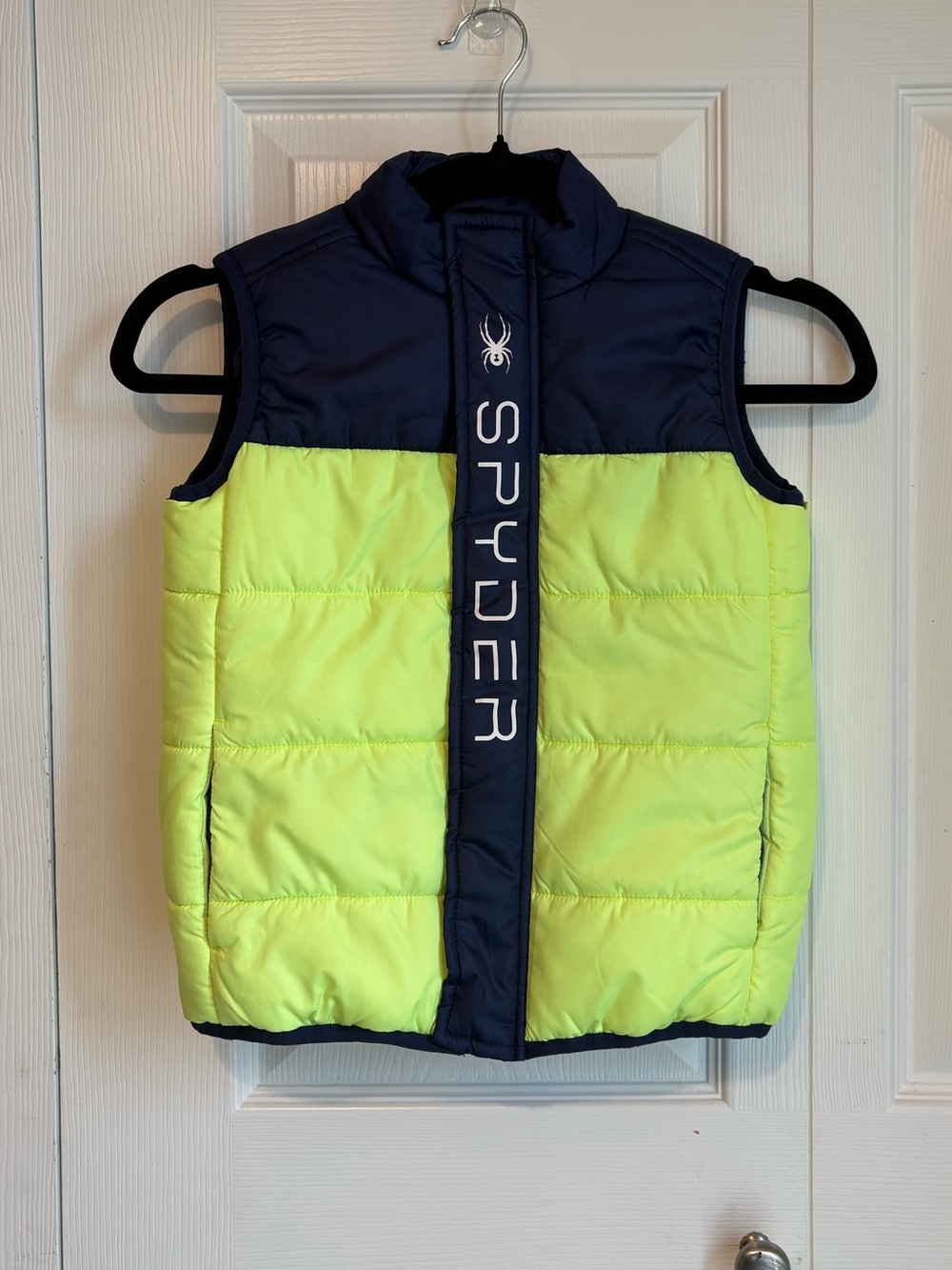 Spyder Neon Yellow and Navy Kids Quilted Vest Cold Season Winter Size 5T